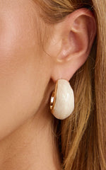 Cybill Earrings - Marble Hoop Earrings in White