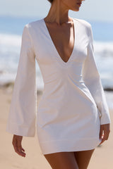 white bell sleeve cotton mini dress