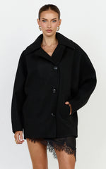 Rina Coat - Oversized Three Button Front Closure Coat in Black