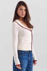 ivory cashmere blend trimmed cardigan