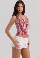 red gingham cotton corset top