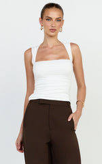 Seraphina Top - Square Neck Gathered Waist Top in Off White