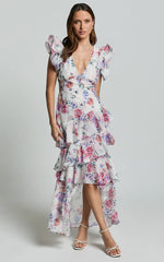 Amalie The Label - Sienah Ruffle Sleeve Tiered Midi Dress - Int