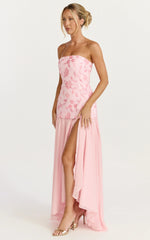 Electra Maxi Dress - Strapless Sequin Embellished  Dress in Soft Pink
