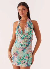 Laid-Back Cowl Mini Dress - Santorini Floral