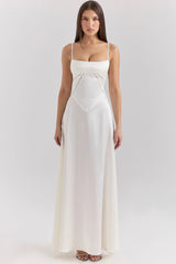 ivory satin lace up maxi dress