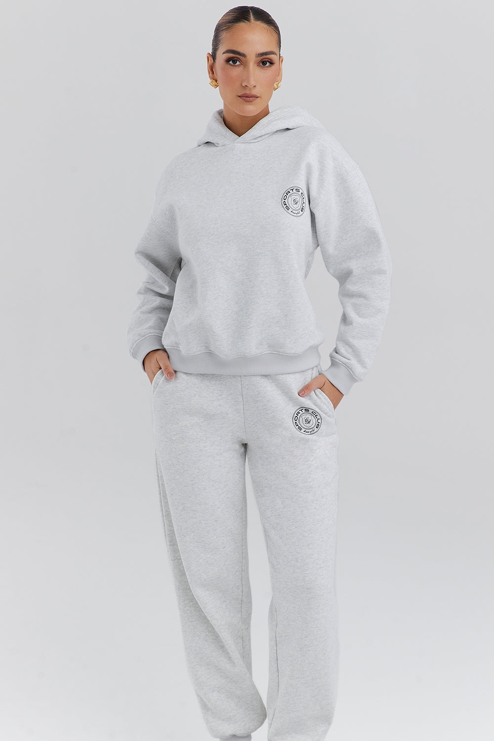 light grey marl cotton fleece-back hoodie