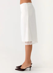 Rina Low Rise Satin Midi Skirt - White