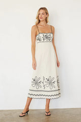 Kinsley Embroidered Linen Midi Dress