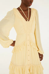 Butter Yellow Ruffled Buttoned Maxi Dress