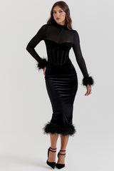black velvet midi dress