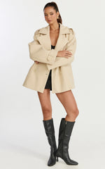 Saskia Coat - Double Breasted Short Wool Like Coat in Cream