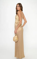 Jules Maxi Dress ~ Gold Pleated Chiffon