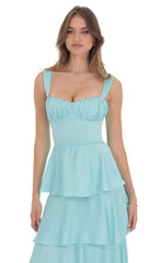 Ruffle Maxi Dress in Aqua Blue