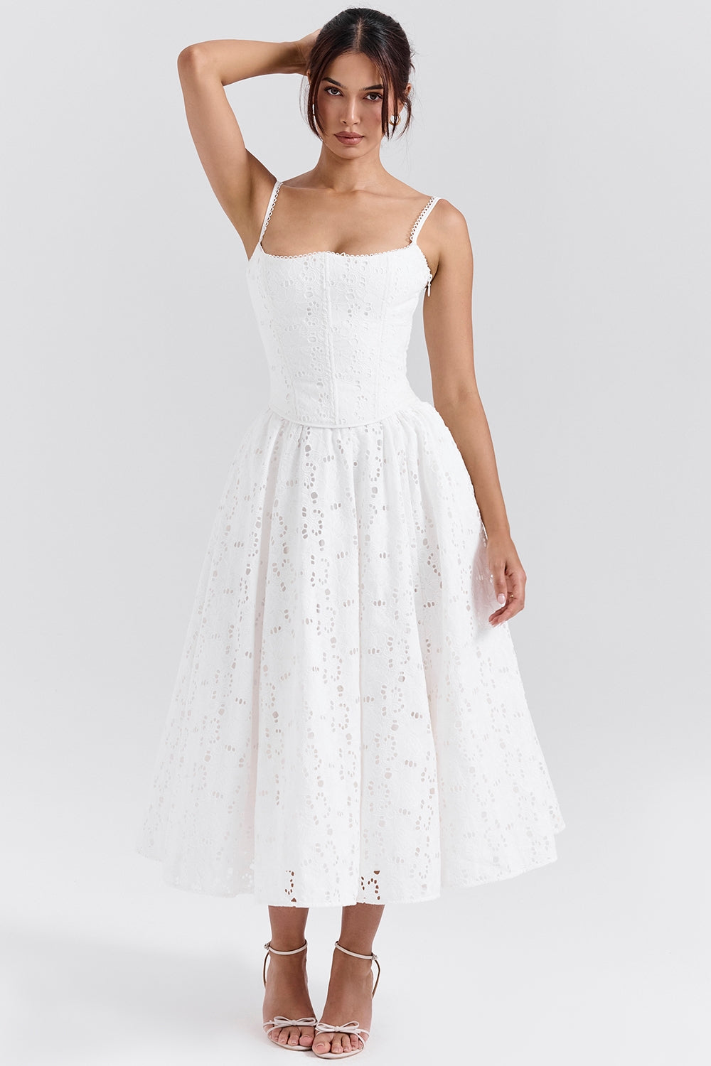 white broderie anglais midi skirt