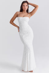 ivory lace up back maxi dress