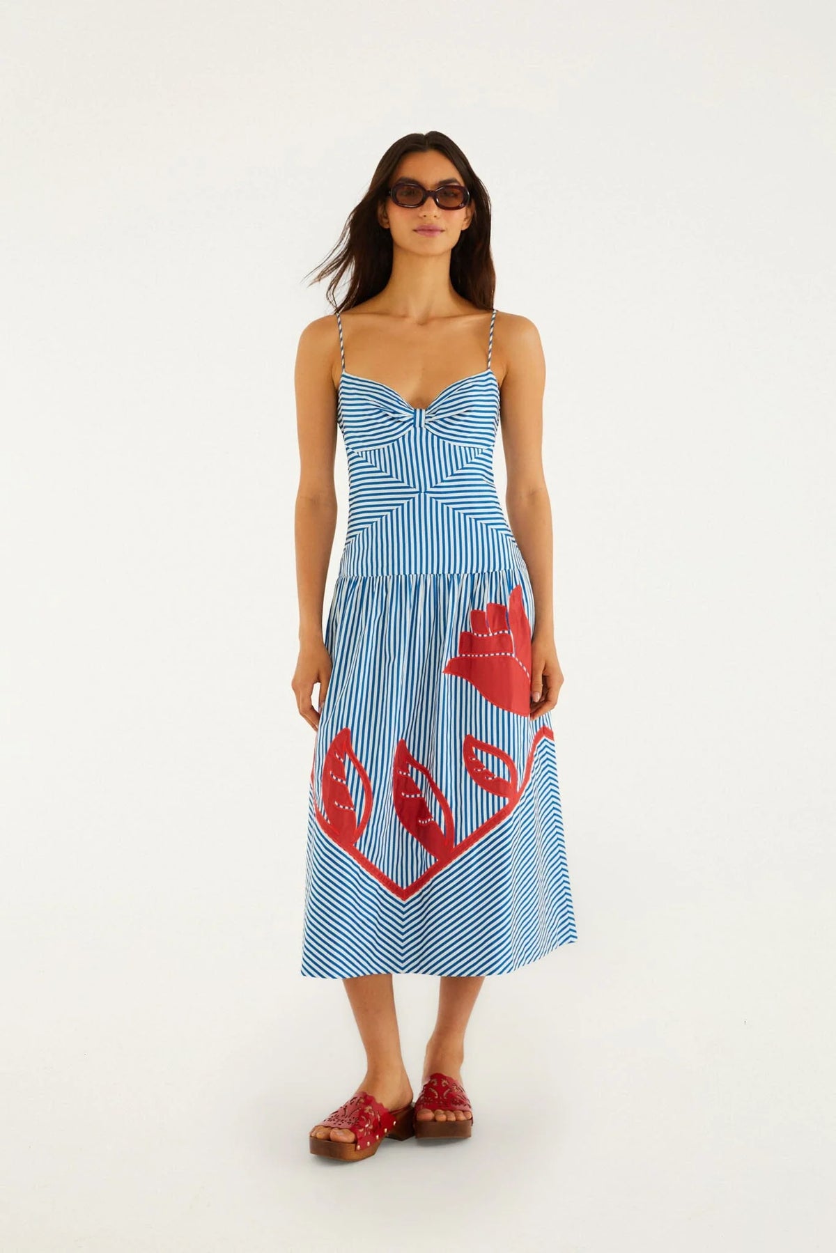 Blue Sky Stripes Sleeveless Midi Dress