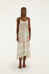 Multicolor Rendeira Ruffled Sleeveless Maxi Dress
