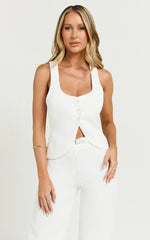 Romeo Top - Scoop Neck Button Down Vest in White