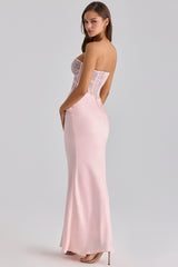 pink lace + satin maxi corset dress