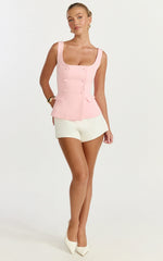 Melissa Top - Sleeveless Double Breasted Vest Top in Baby Pink