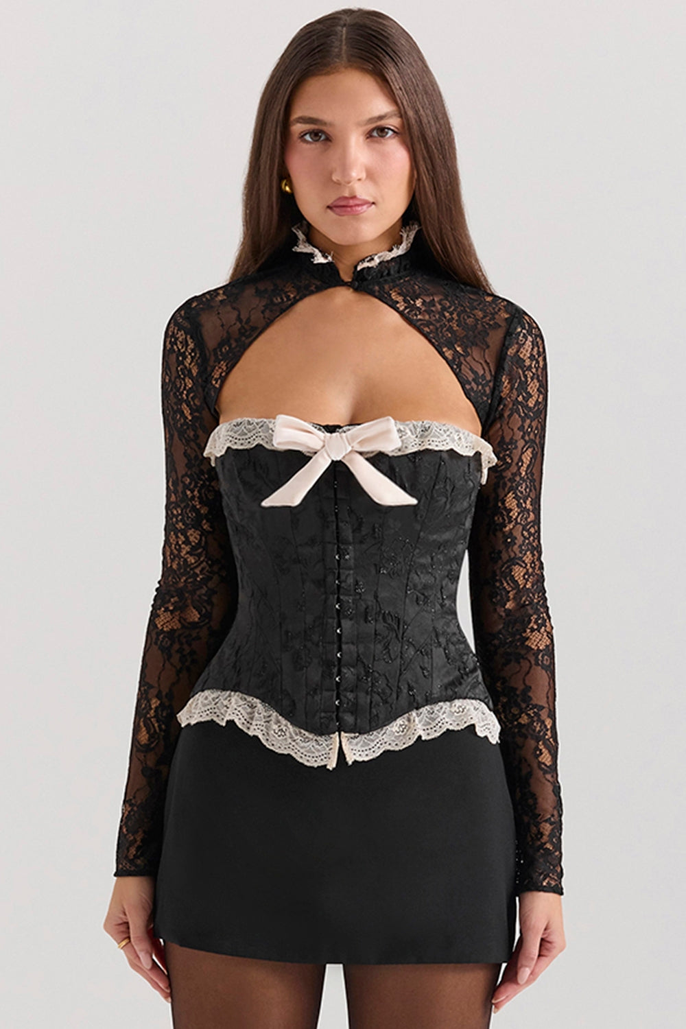 black metallic jacquard corset & bolero