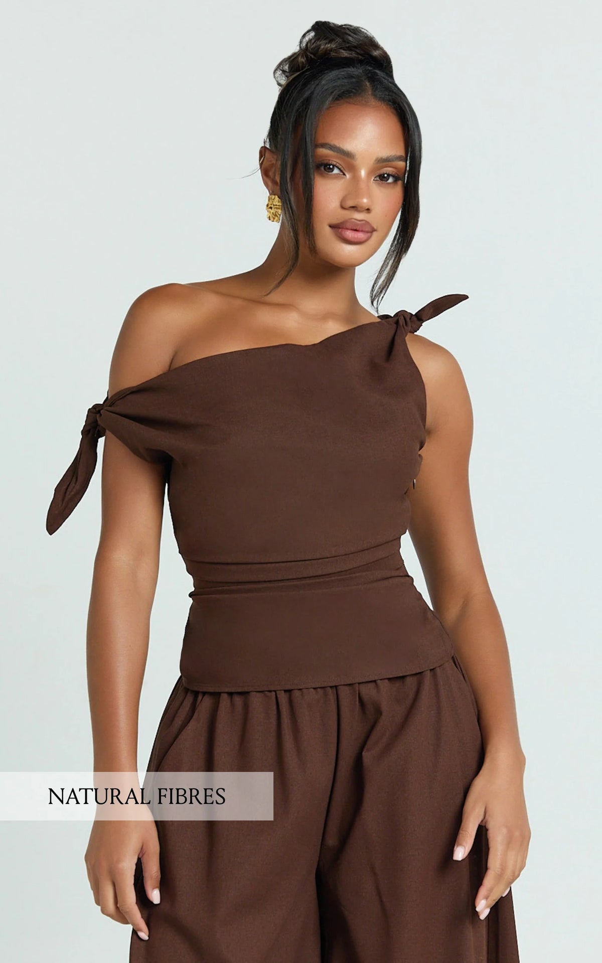 Ivy Top - Linen Off Shoulder Tie Top in Chocolate