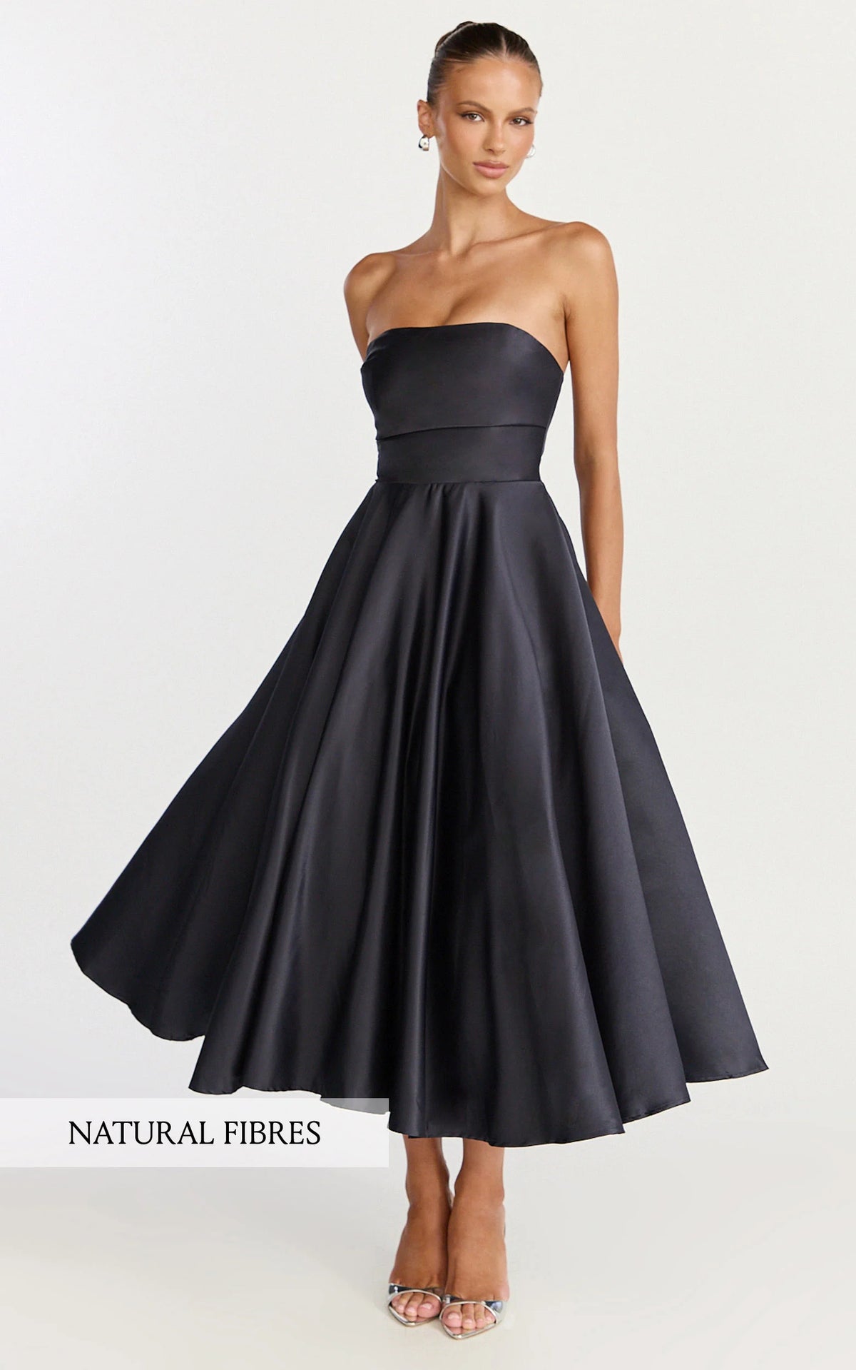 Helaina Midi Dress - Line Satin Dress in Navy