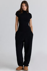 black wool boucle knit trousers