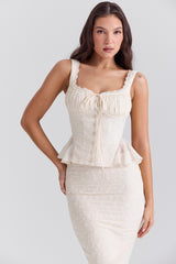vintage cream cotton broderie anglais peplum top