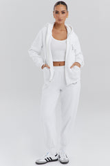 white cotton fleece-back zip through hoodie