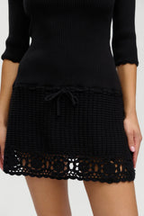 Kaia Crochet Knit Mini Dress - Black