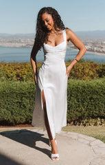 Mina Midi Dress ~ Ivory Luxe Satin