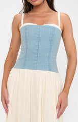 Tiffany Maxi Dress ~ Light Indigo with Cream Voile
