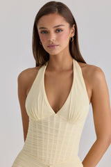 lemon mesh silhouette maxi dress