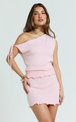 Ondine Top - Knit One Shoulder Top in Baby Pink