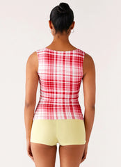 No Drama Strap Top - Pink Check