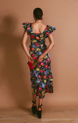 Lindsay Midi Dress ~ Charm Peony Black Luxe Satin