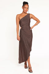 Emma One Shoulder Midi Dress - Vintage Gold