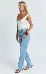 Billie Top - Textured Jersey Off Shoulder Top in Off White