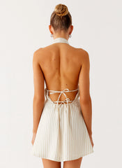 Figaro Halter Mini Dress - Taupe Stripe