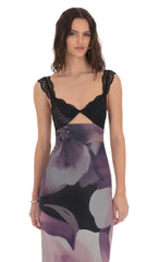 Cutout Lace Floral Maxi Dress in Purple