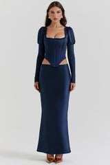navy puff sleeve corset