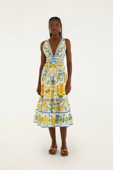 Off-White Emily Floral Tapestry Rope Ties Midi Dress