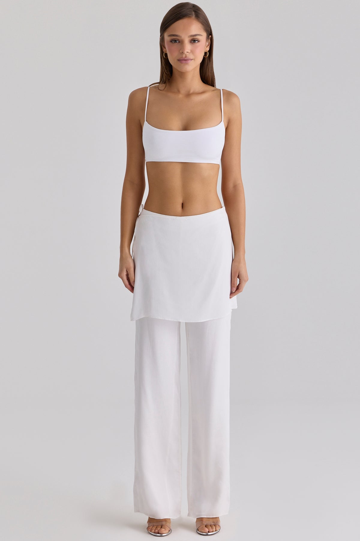 white sateen trousers with over skirt