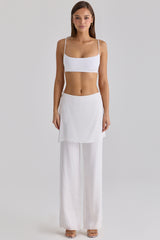 white sateen trousers with over skirt