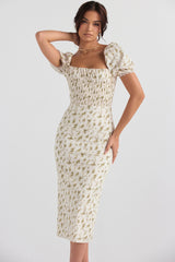 garden print shirred sundress