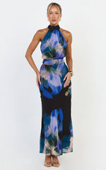 Nova Top - High Neck Georgette Top in Midnight Resort Orchid Print