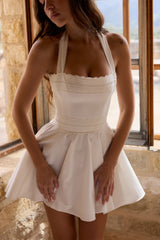 white broderie anglais + cotton halter neck mini dress