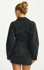 Tianna Jacket - Long Sleeve Contoured Recycled Denim Jacket in Washed Black
